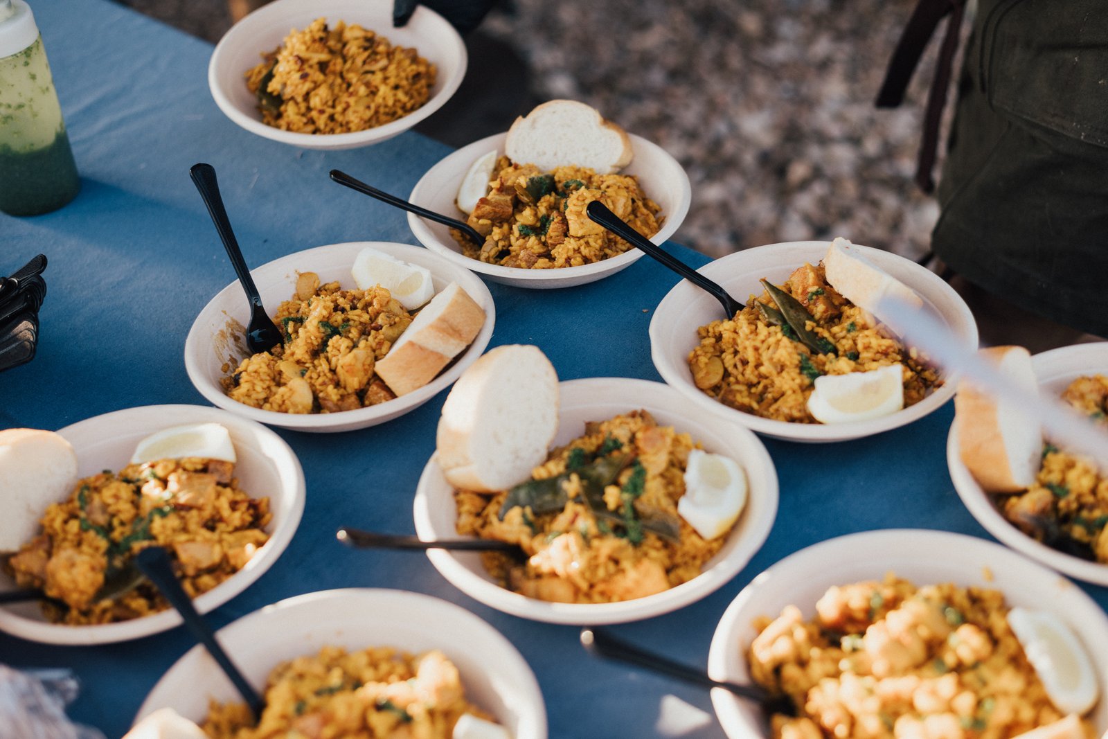 Professional paella setup for corporate event